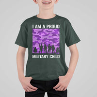 I Am A Proud Military Child T Shirt For Kid Military Child Month Purple Camouflage Flag