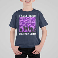 I Am A Proud Military Child T Shirt For Kid Military Child Month Purple Camouflage Flag