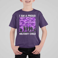 I Am A Proud Military Child T Shirt For Kid Military Child Month Purple Camouflage Flag