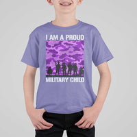 I Am A Proud Military Child T Shirt For Kid Military Child Month Purple Camouflage Flag