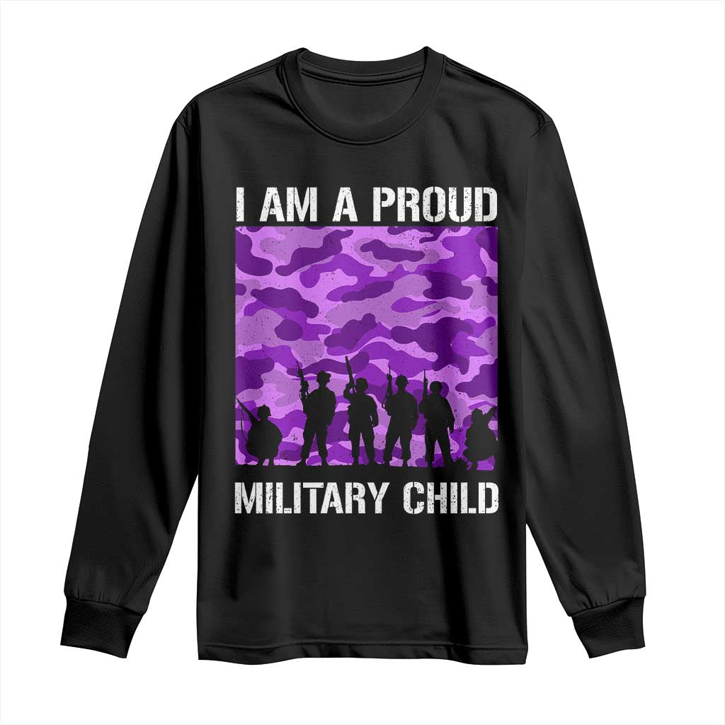 I Am A Proud Military Child Long Sleeve Shirt Military Child Month Purple Camouflage Flag