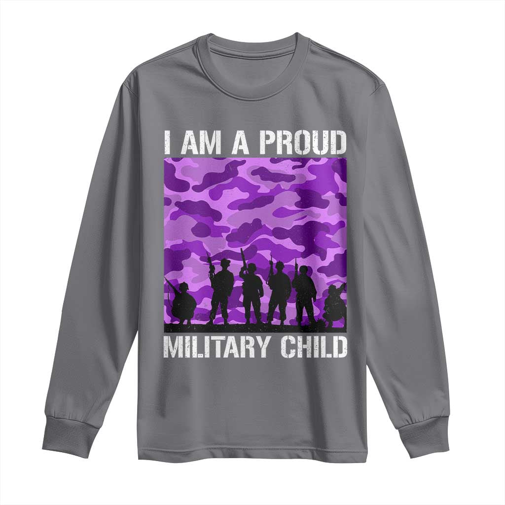 I Am A Proud Military Child Long Sleeve Shirt Military Child Month Purple Camouflage Flag