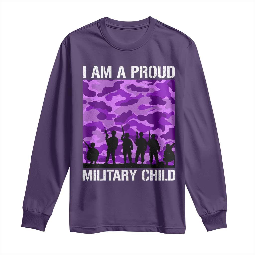 I Am A Proud Military Child Long Sleeve Shirt Military Child Month Purple Camouflage Flag