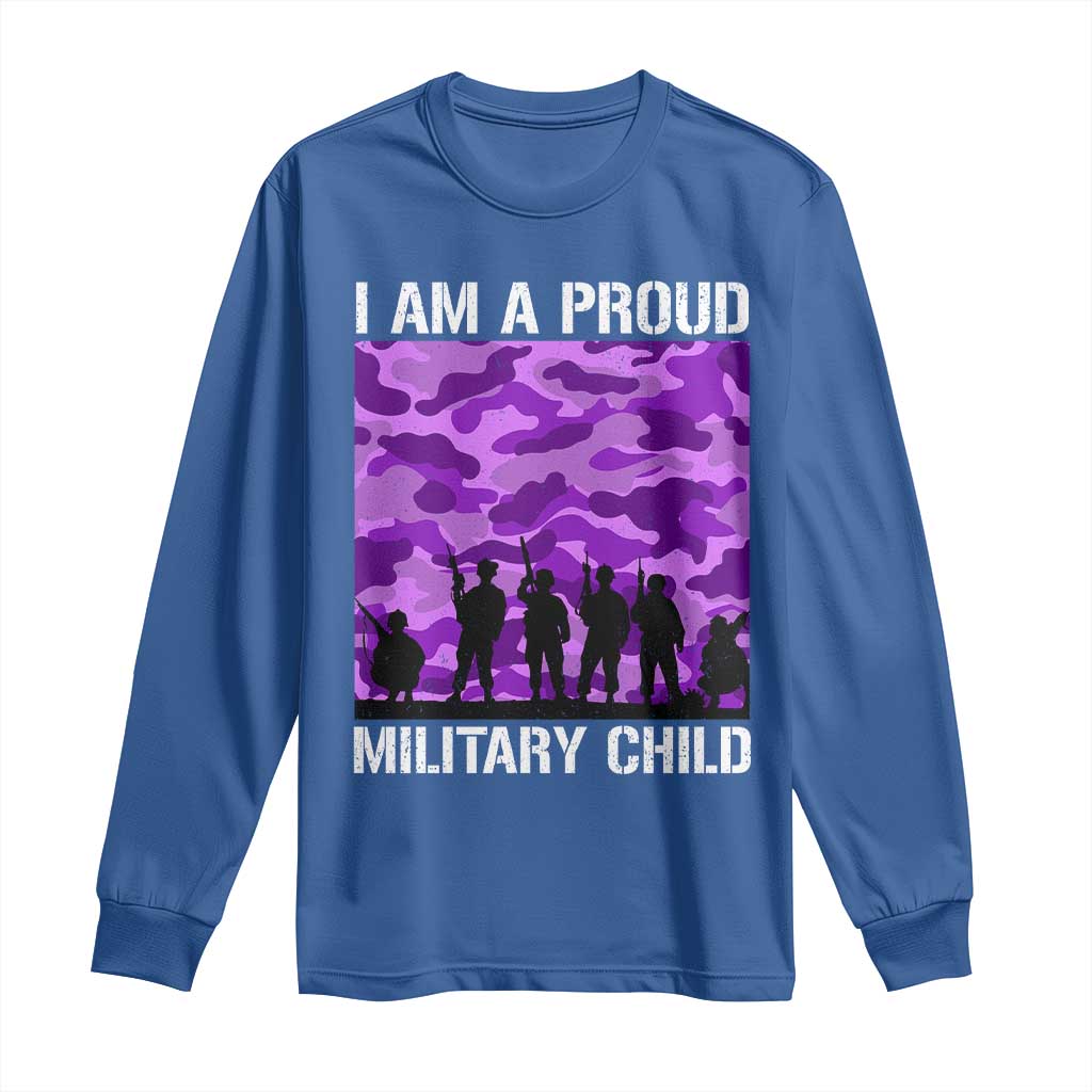I Am A Proud Military Child Long Sleeve Shirt Military Child Month Purple Camouflage Flag