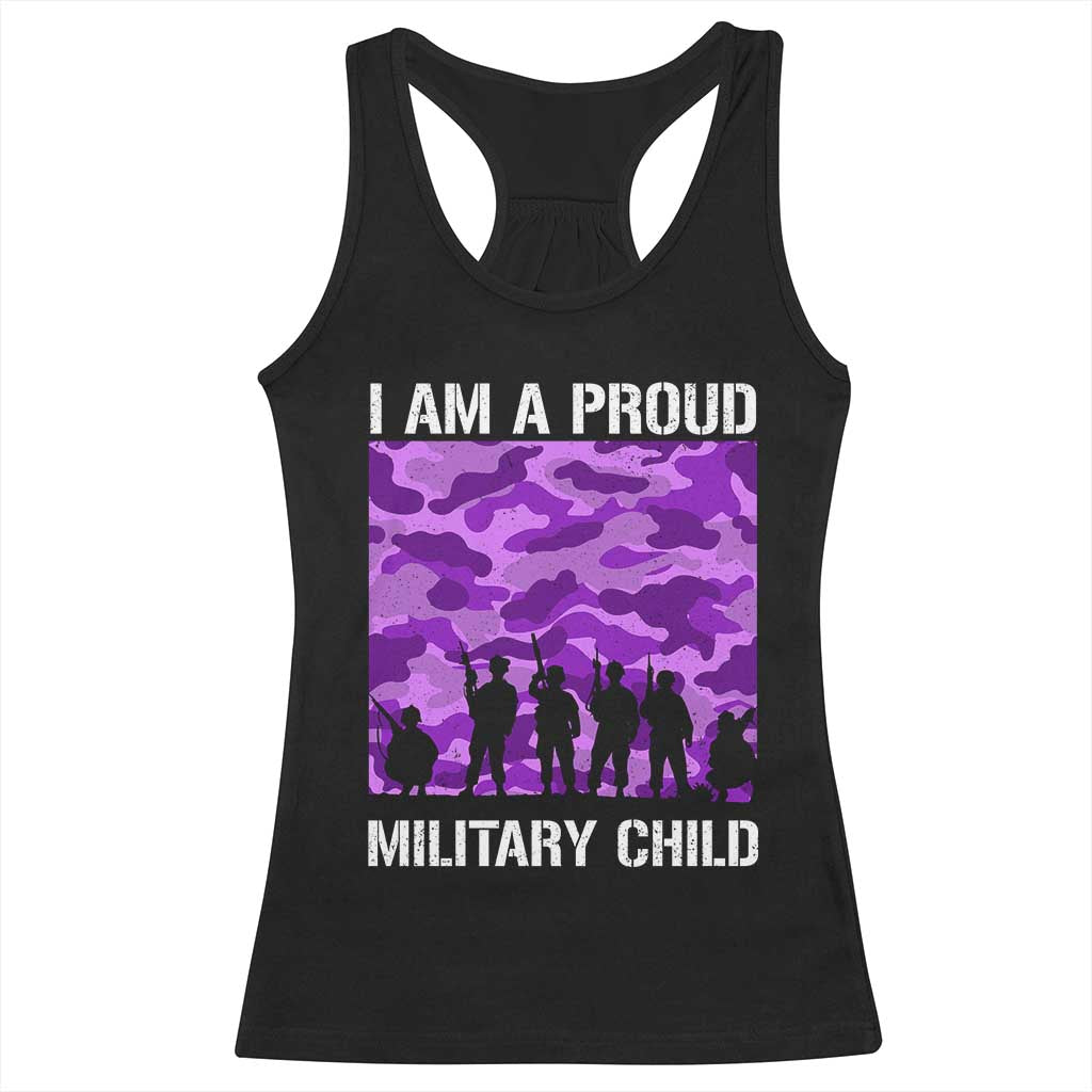 I Am A Proud Military Child Racerback Tank Top Military Child Month Purple Camouflage Flag