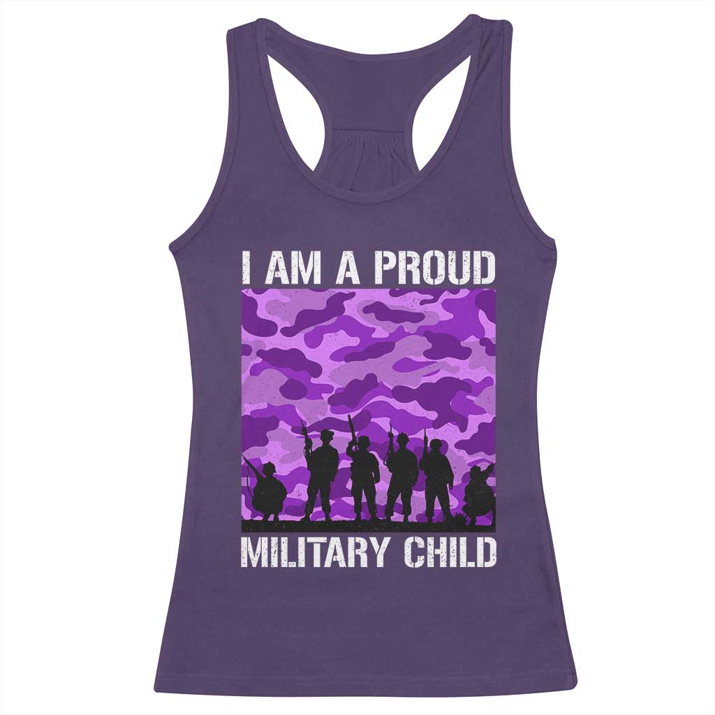 I Am A Proud Military Child Racerback Tank Top Military Child Month Purple Camouflage Flag