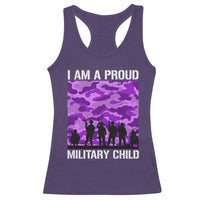 I Am A Proud Military Child Racerback Tank Top Military Child Month Purple Camouflage Flag