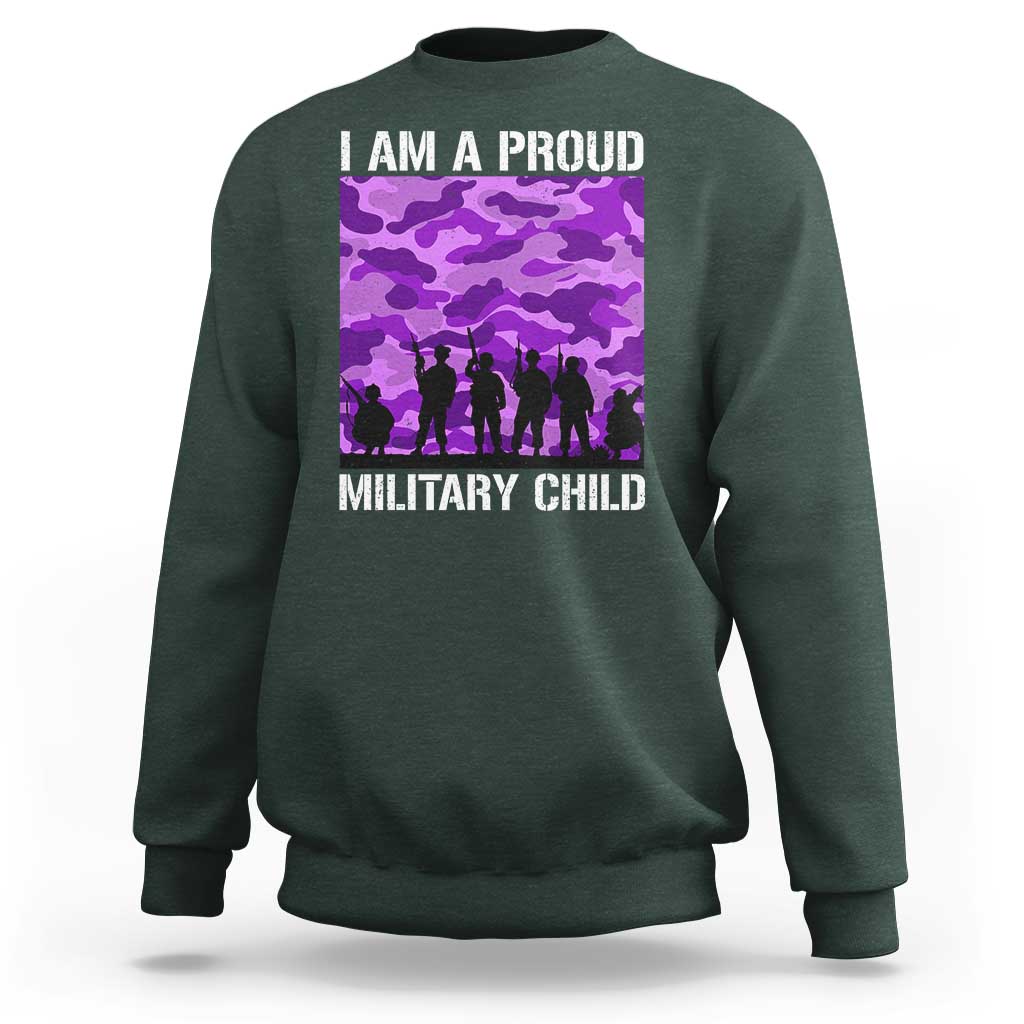 I Am A Proud Military Child Sweatshirt Military Child Month Purple Camouflage Flag