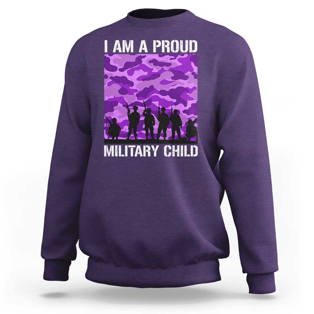 I Am A Proud Military Child Sweatshirt Military Child Month Purple Camouflage Flag