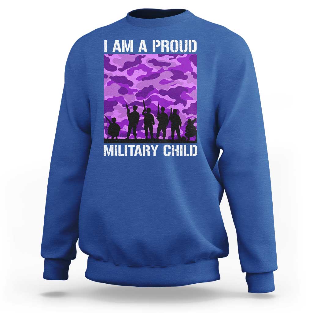 I Am A Proud Military Child Sweatshirt Military Child Month Purple Camouflage Flag