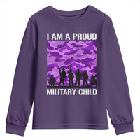I Am A Proud Military Child Youth Sweatshirt Military Child Month Purple Camouflage Flag