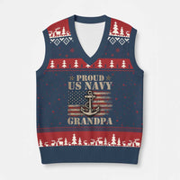 Proud US Navy Grandpa V-Neck Knit Sweater Vest Vintage American Flag Anchor - Wonder Print Shop