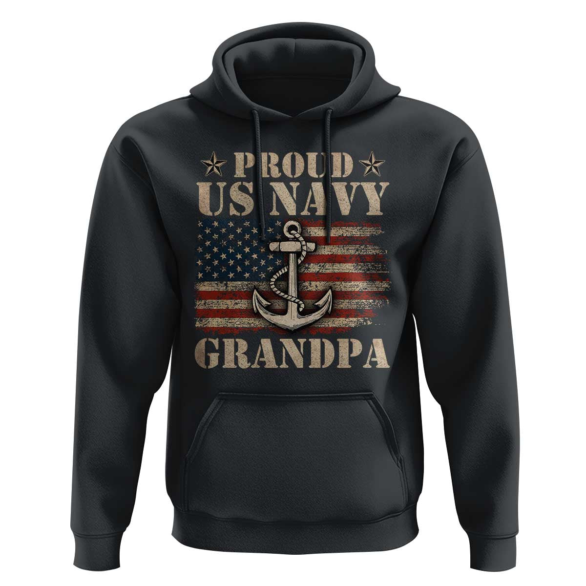 Proud US Navy Grandpa Hoodie Vintage American Flag Anchor