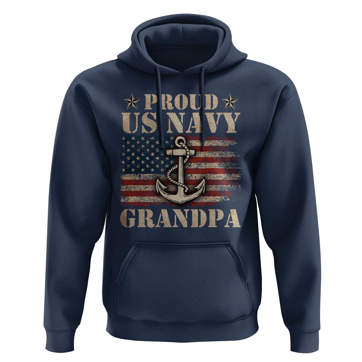 Proud US Navy Grandpa Hoodie Vintage American Flag Anchor