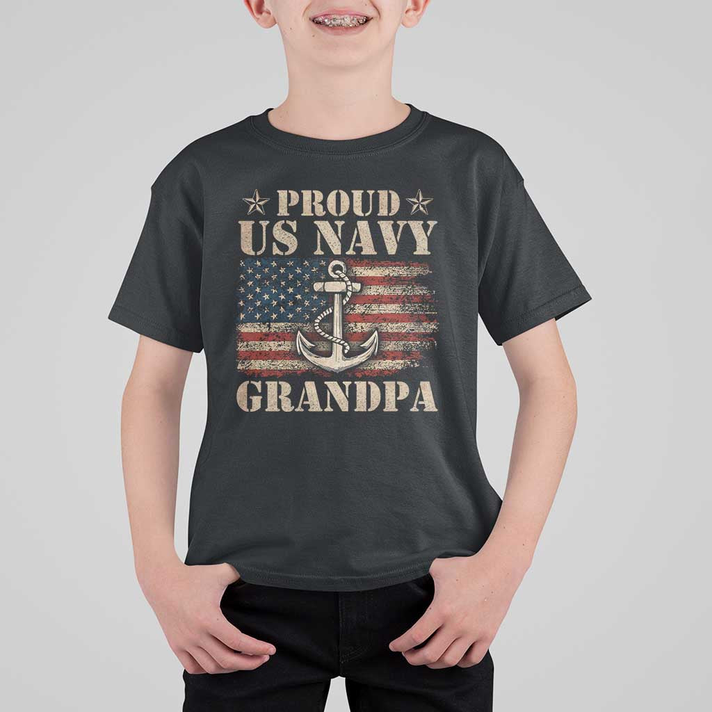 Proud US Navy Grandpa T Shirt For Kid Vintage American Flag Anchor