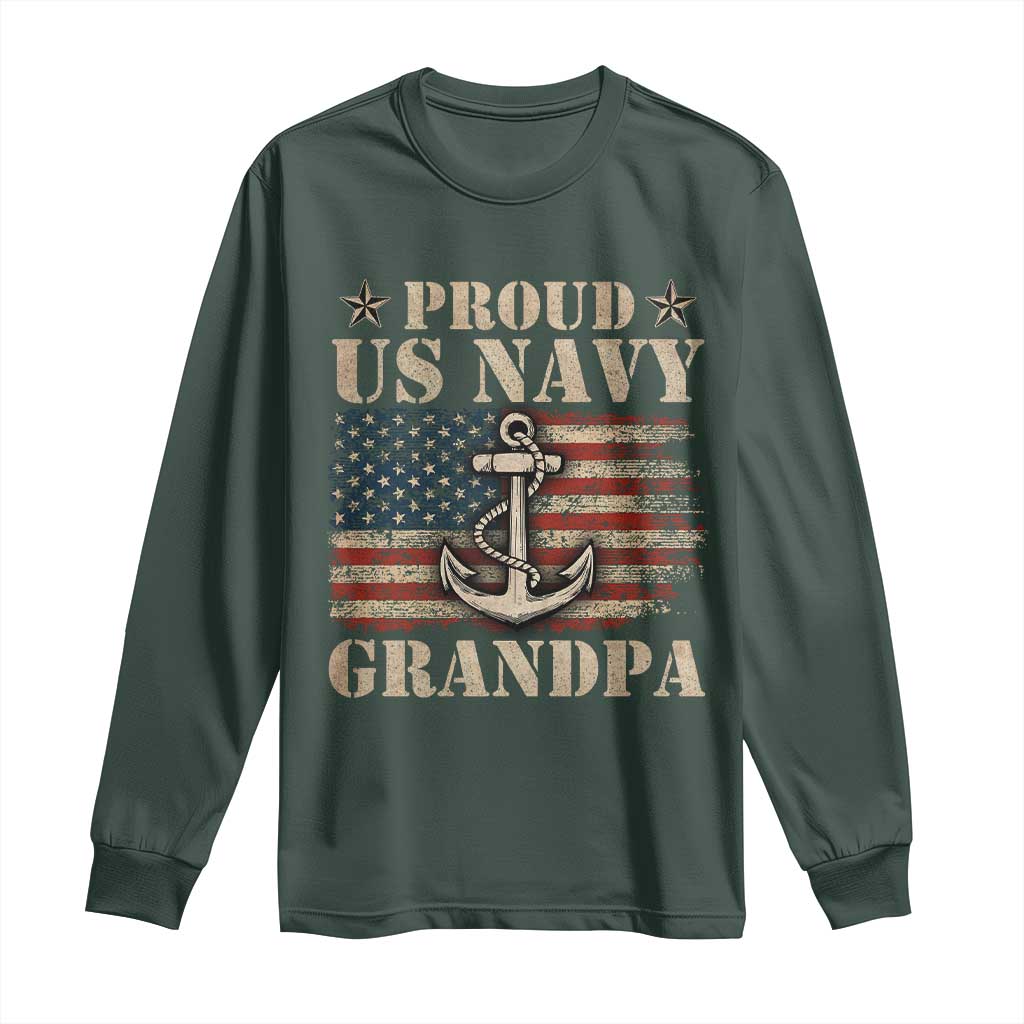 Proud US Navy Grandpa Long Sleeve Shirt Vintage American Flag Anchor