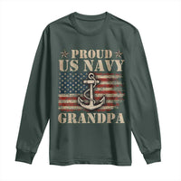 Proud US Navy Grandpa Long Sleeve Shirt Vintage American Flag Anchor