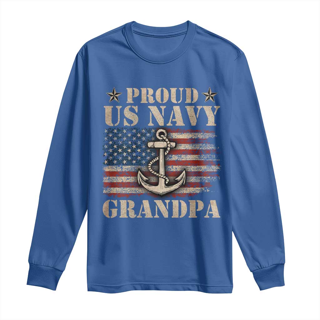 Proud US Navy Grandpa Long Sleeve Shirt Vintage American Flag Anchor