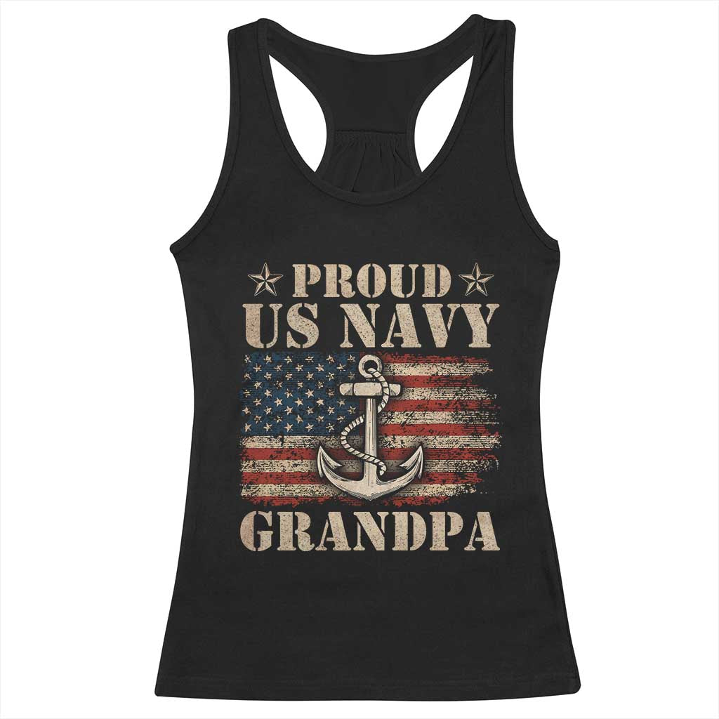 Proud US Navy Grandpa Racerback Tank Top Vintage American Flag Anchor