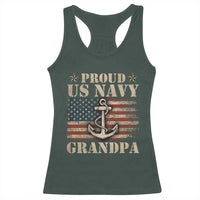 Proud US Navy Grandpa Racerback Tank Top Vintage American Flag Anchor