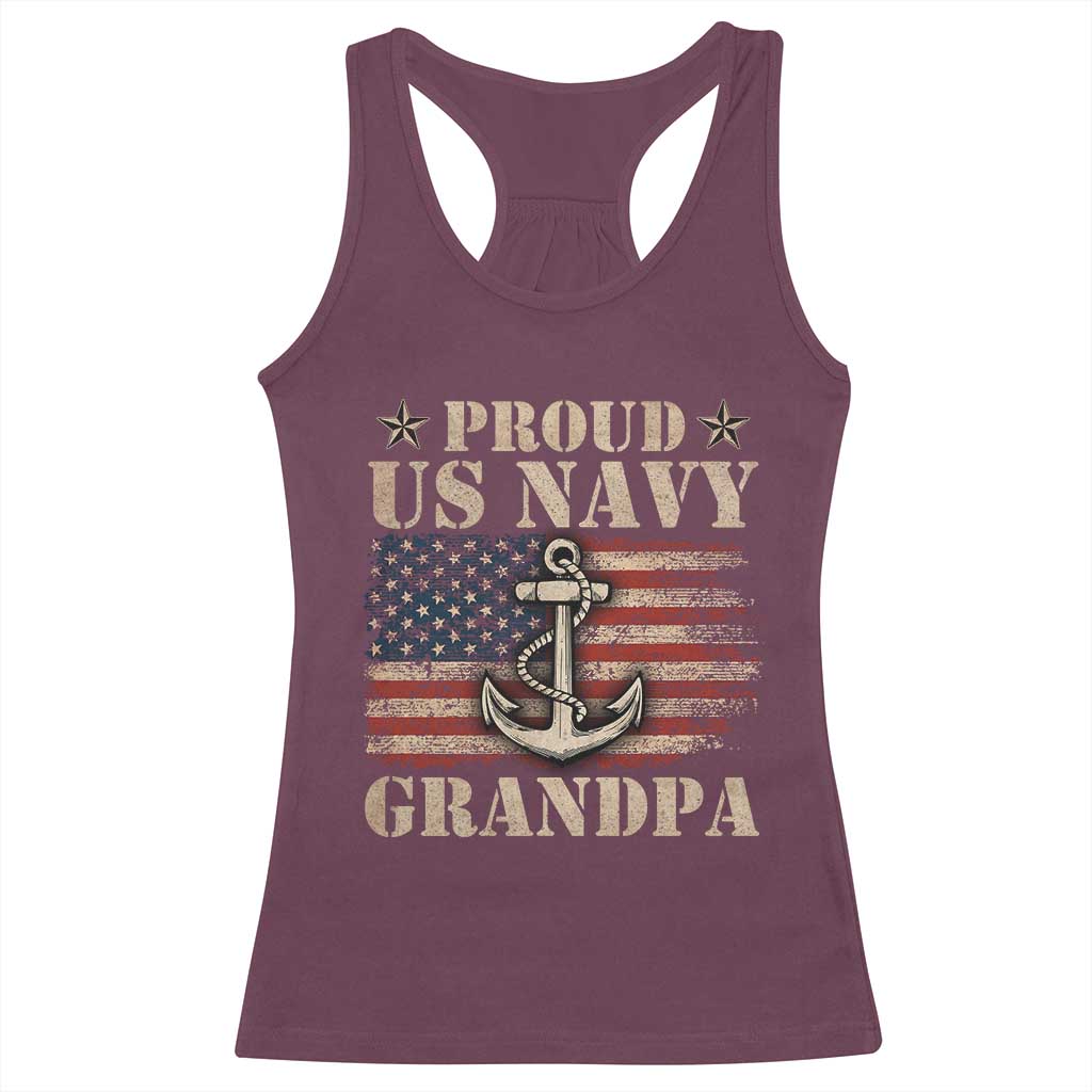 Proud US Navy Grandpa Racerback Tank Top Vintage American Flag Anchor