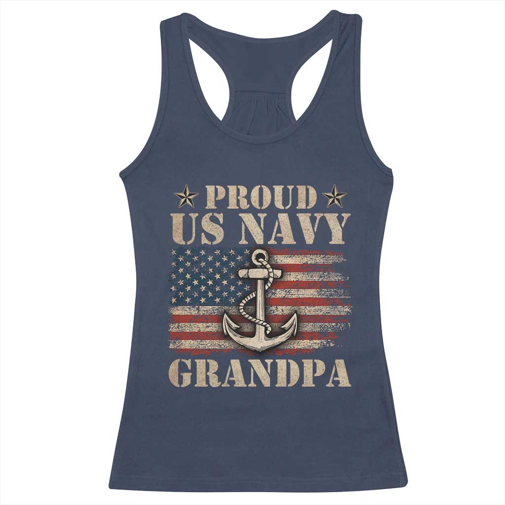 Proud US Navy Grandpa Racerback Tank Top Vintage American Flag Anchor