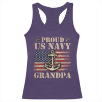 Proud US Navy Grandpa Racerback Tank Top Vintage American Flag Anchor