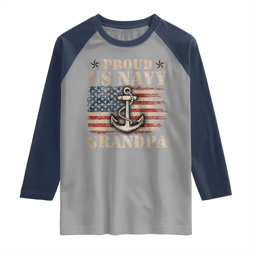 Proud US Navy Grandpa Raglan Shirt Vintage American Flag Anchor