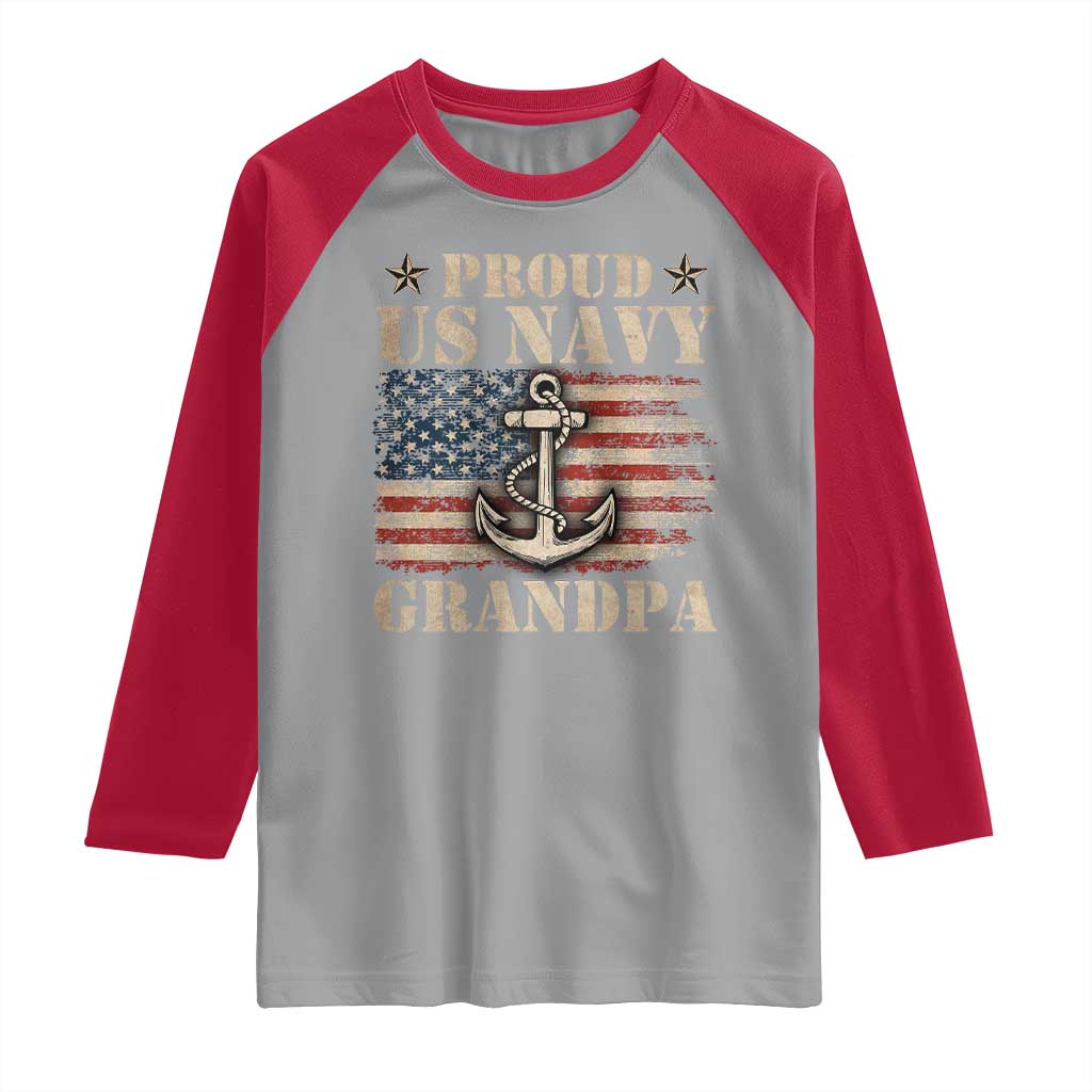Proud US Navy Grandpa Raglan Shirt Vintage American Flag Anchor