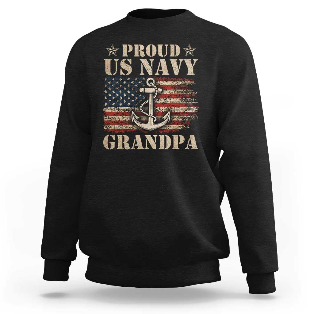 Proud US Navy Grandpa Sweatshirt Vintage American Flag Anchor