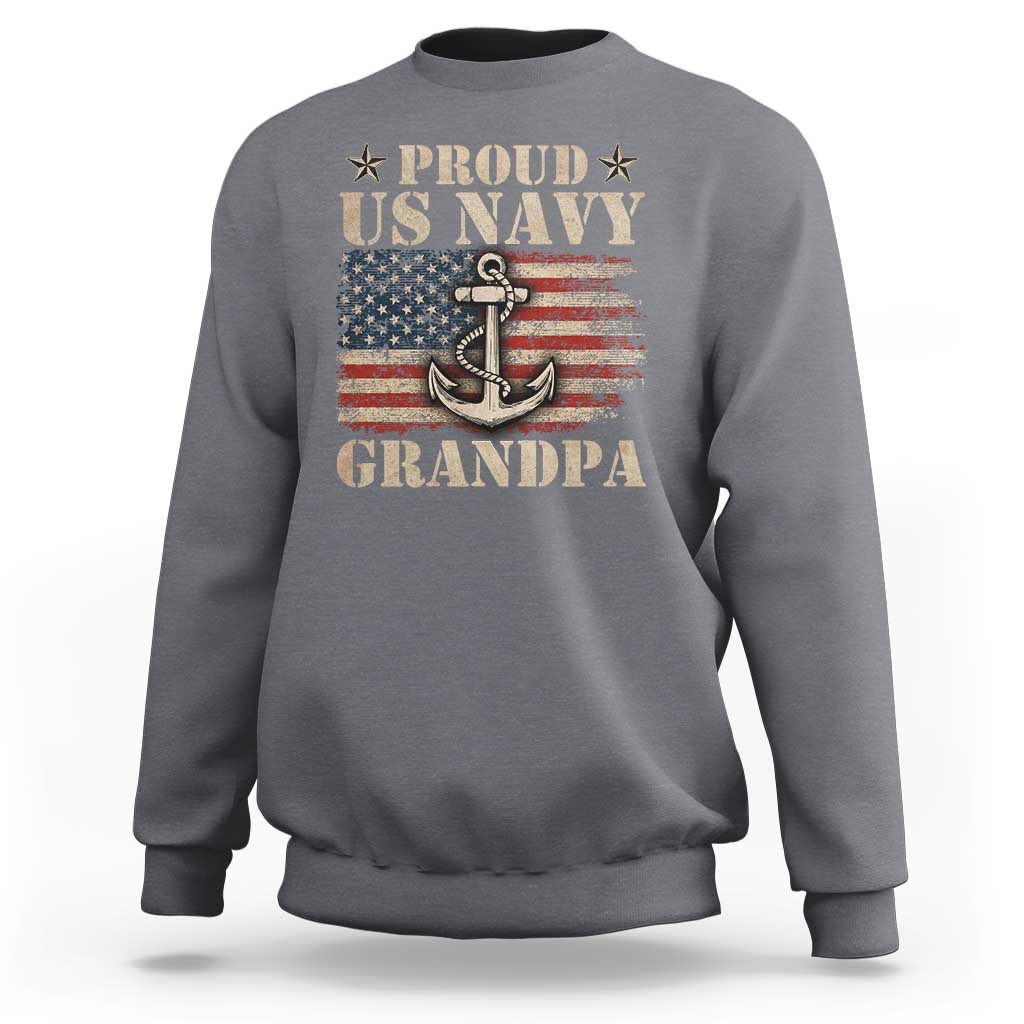 Proud US Navy Grandpa Sweatshirt Vintage American Flag Anchor