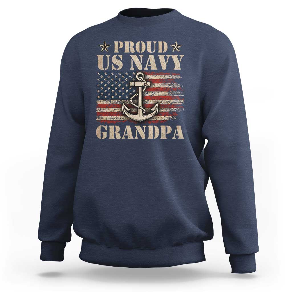 Proud US Navy Grandpa Sweatshirt Vintage American Flag Anchor