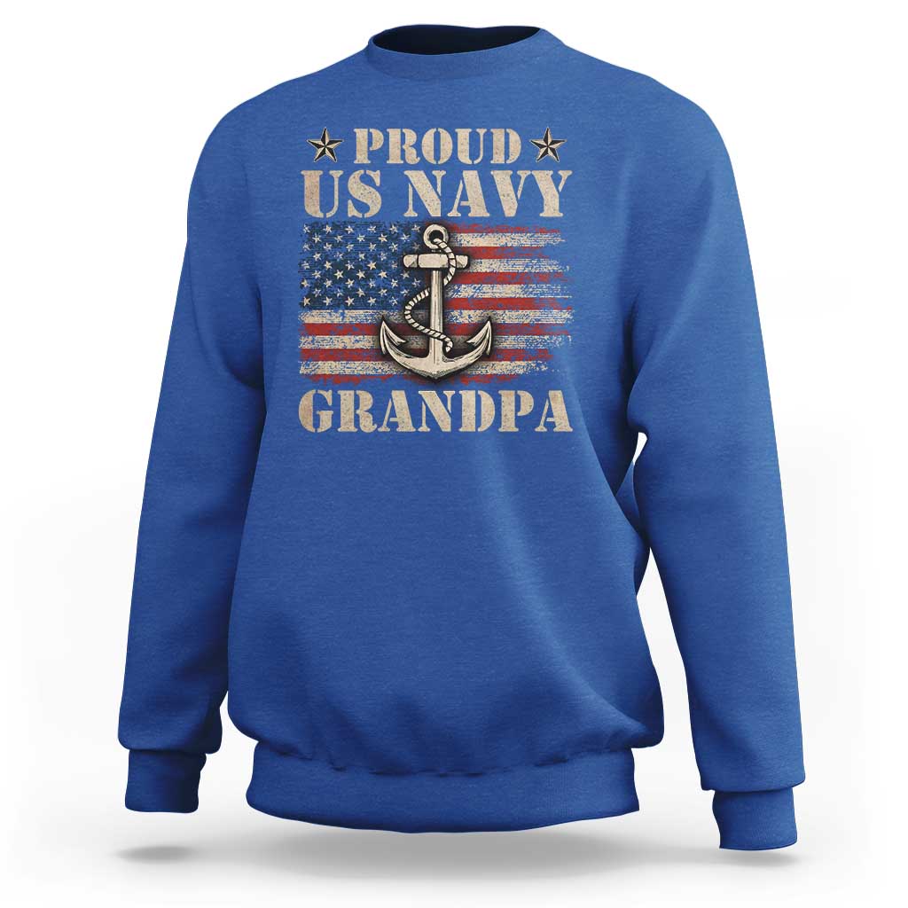 Proud US Navy Grandpa Sweatshirt Vintage American Flag Anchor