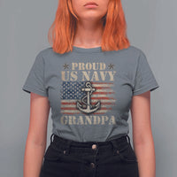 Proud US Navy Grandpa T Shirt For Women Vintage American Flag Anchor
