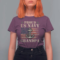Proud US Navy Grandpa T Shirt For Women Vintage American Flag Anchor