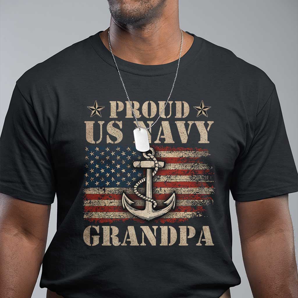 Proud US Navy Grandpa T Shirt Vintage American Flag Anchor