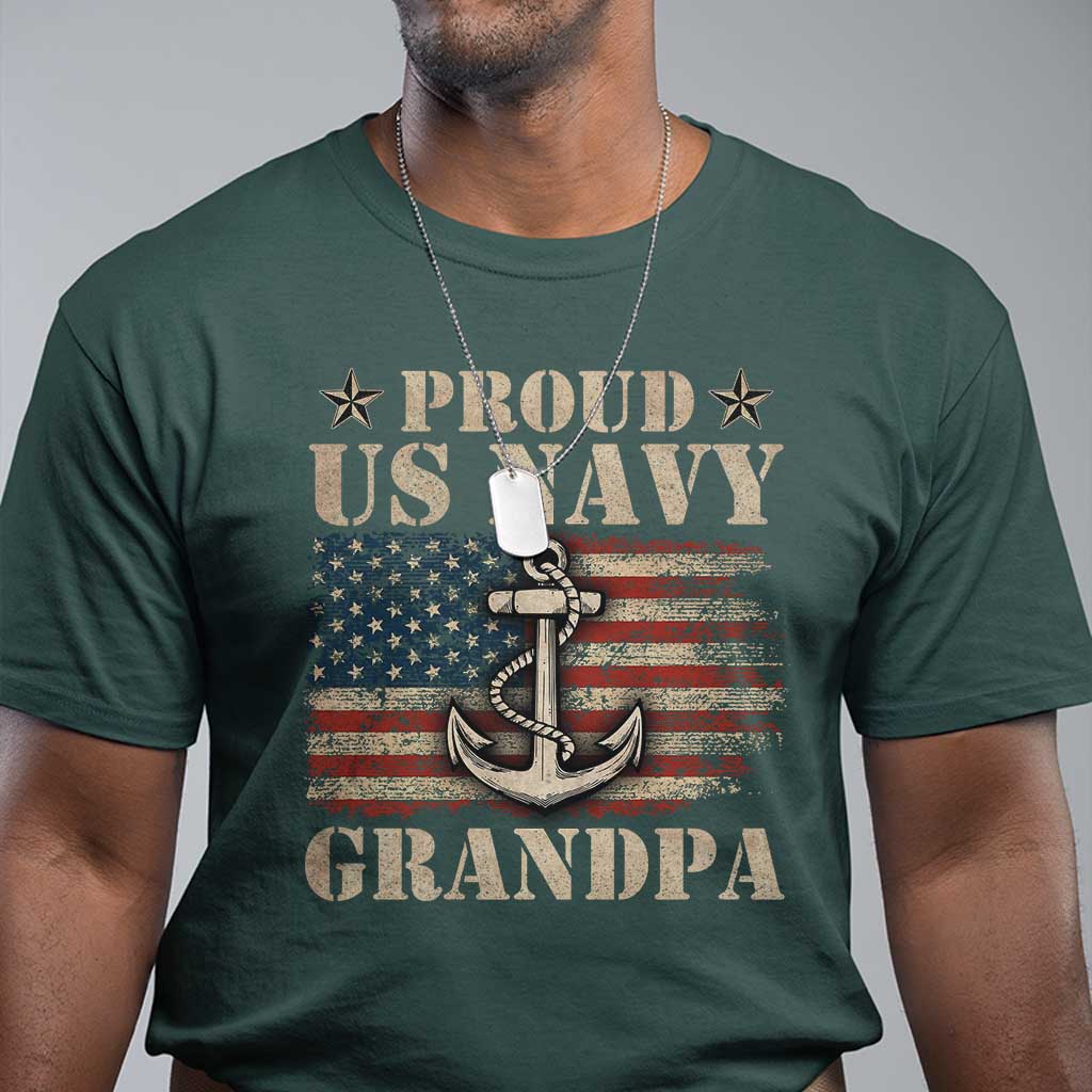 Proud US Navy Grandpa T Shirt Vintage American Flag Anchor