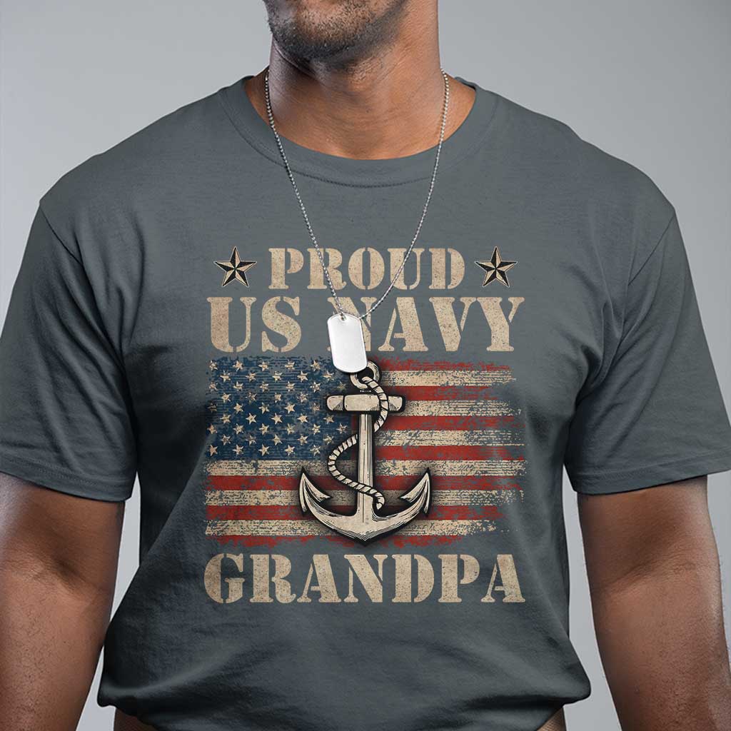 Proud US Navy Grandpa T Shirt Vintage American Flag Anchor