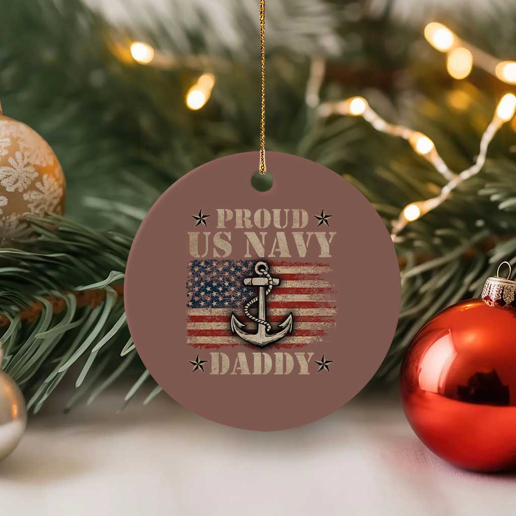 Proud US Navy Daddy Ceramic Ornament Vintage American Flag Anchor - Wonder Print Shop