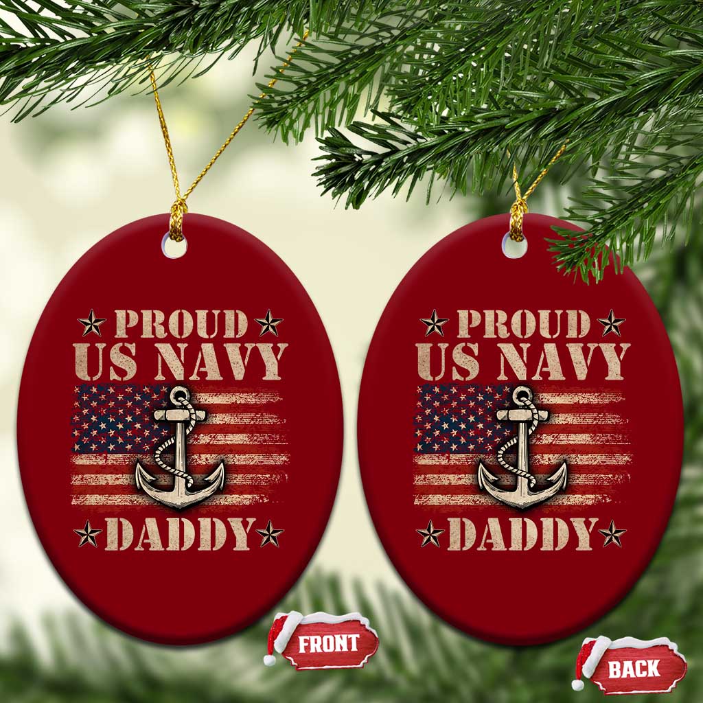Proud US Navy Daddy Ceramic Ornament Vintage American Flag Anchor - Wonder Print Shop