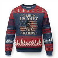 Proud US Navy Daddy Ugly Christmas Sweater Vintage American Flag Anchor - Wonder Print Shop