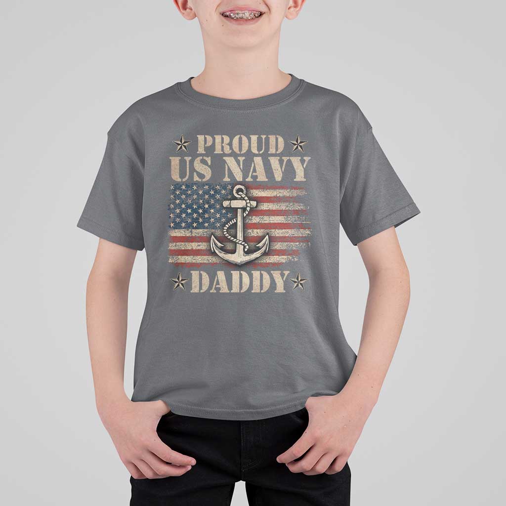 Proud US Navy Daddy T Shirt For Kid Vintage American Flag Anchor