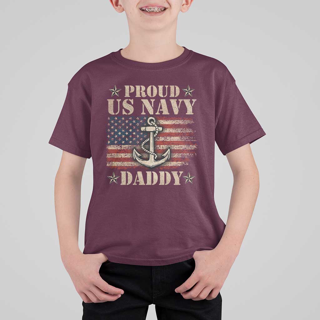 Proud US Navy Daddy T Shirt For Kid Vintage American Flag Anchor