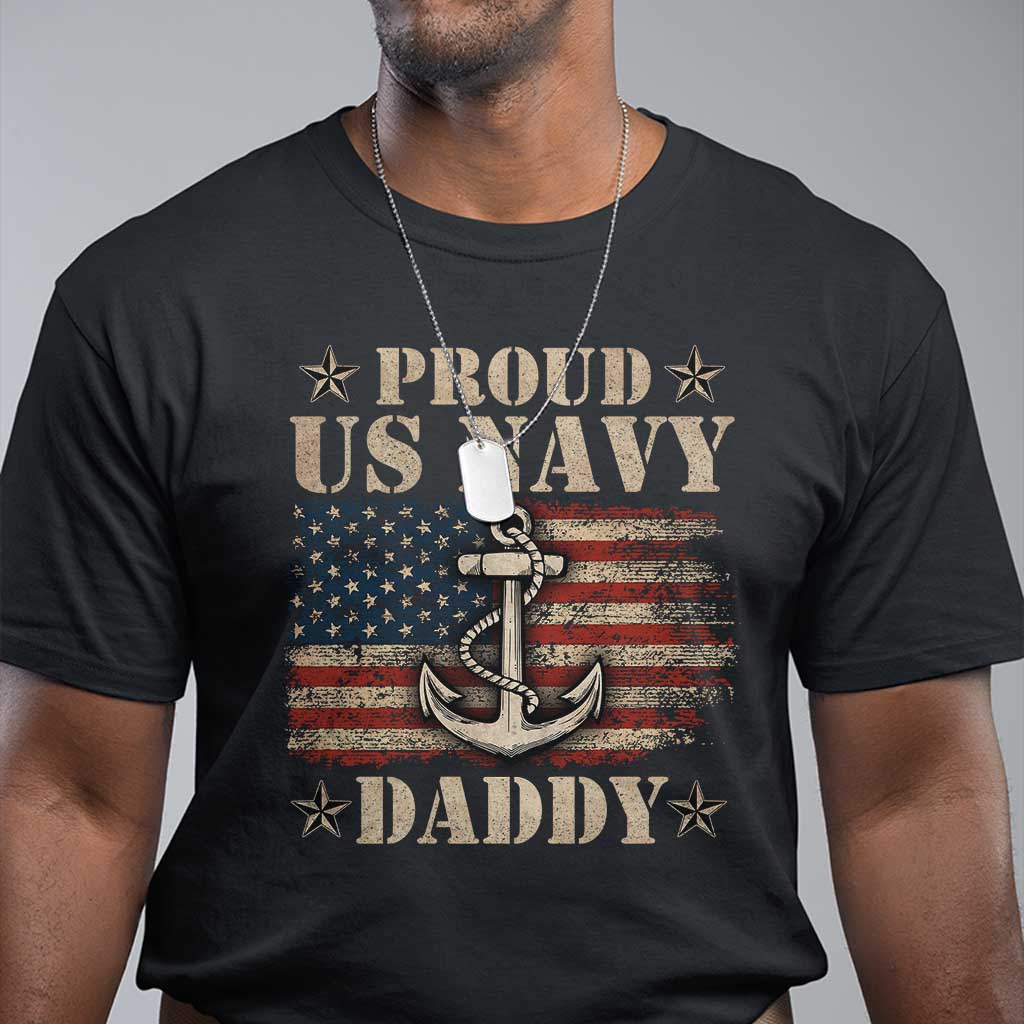 Proud US Navy Daddy T Shirt Vintage American Flag Anchor