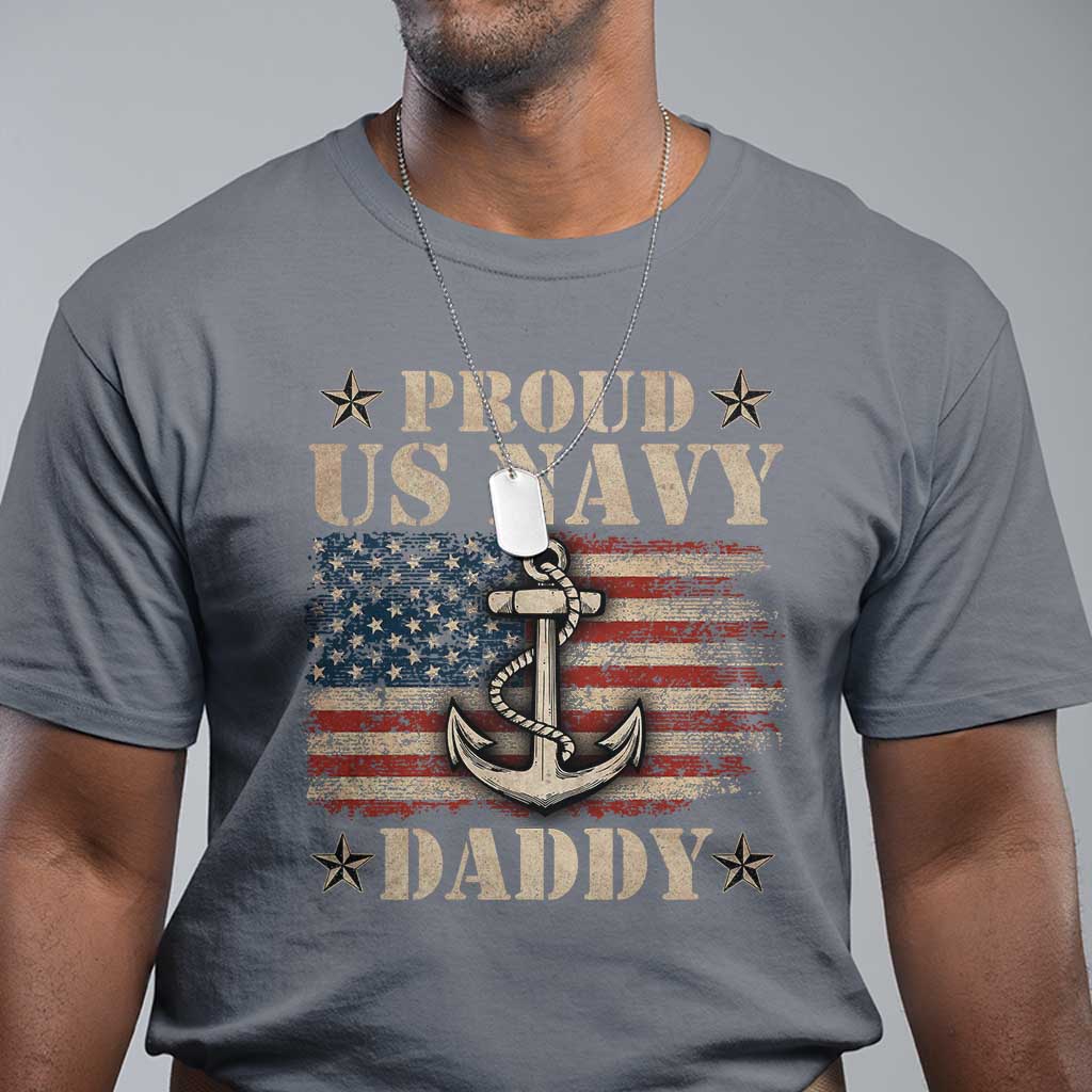 Proud US Navy Daddy T Shirt Vintage American Flag Anchor