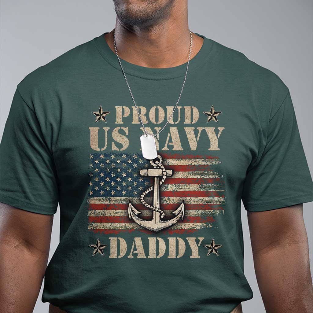 Proud US Navy Daddy T Shirt Vintage American Flag Anchor