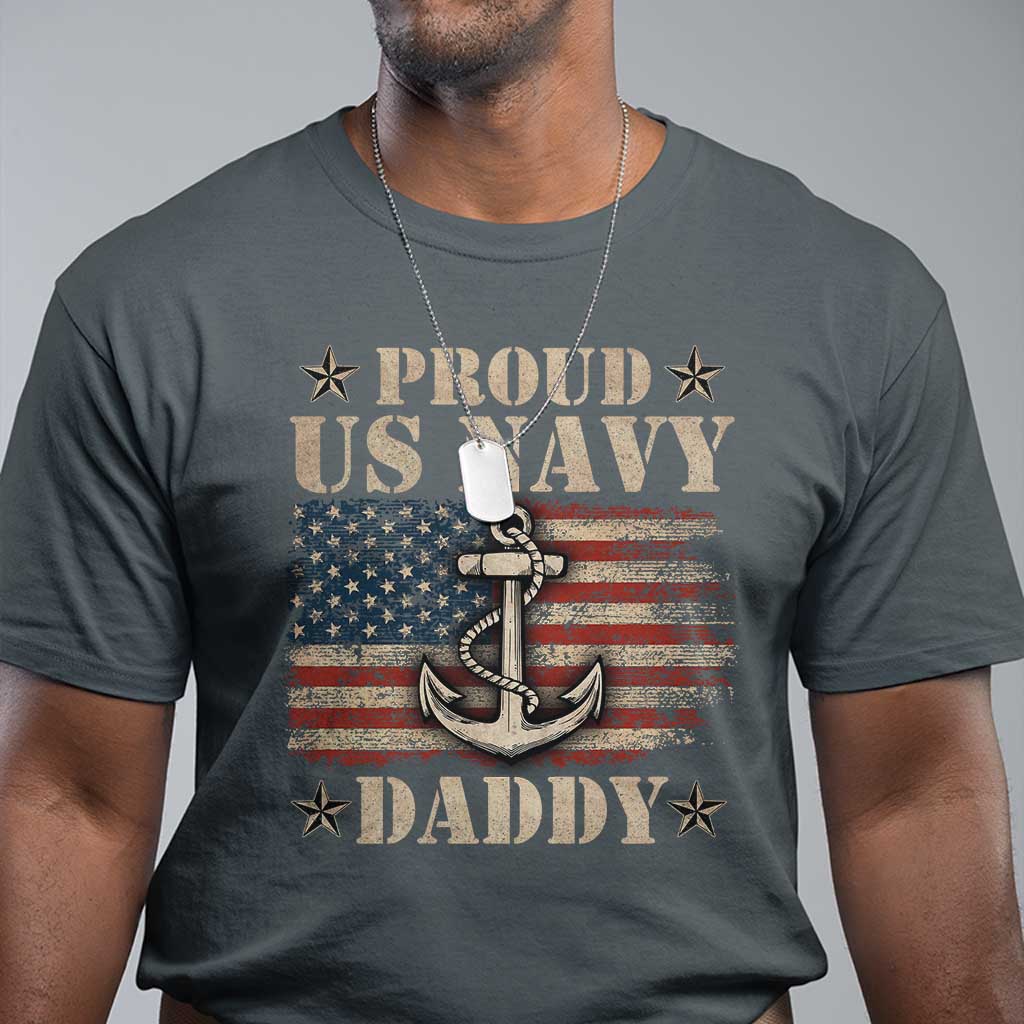 Proud US Navy Daddy T Shirt Vintage American Flag Anchor