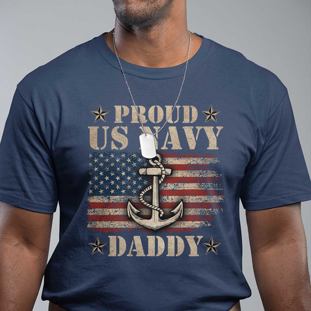Proud US Navy Daddy T Shirt Vintage American Flag Anchor