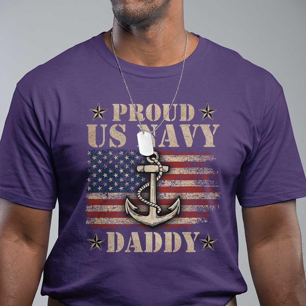Proud US Navy Daddy T Shirt Vintage American Flag Anchor