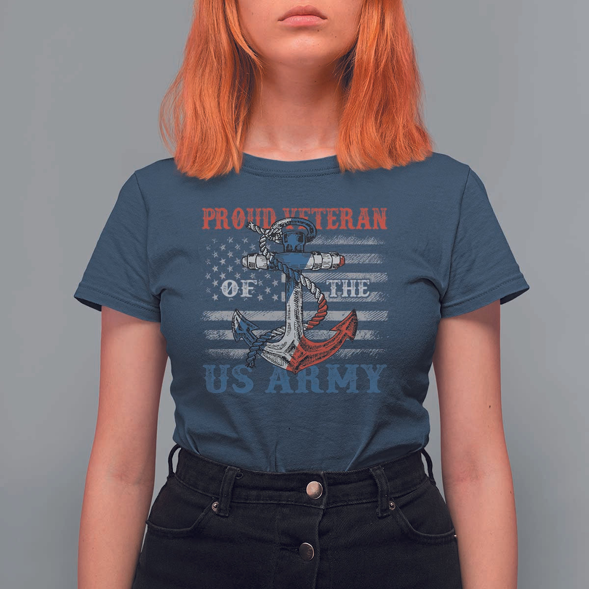 Proud Veteran Of The US Army T Shirt For Women Vintage American Flag Anchor